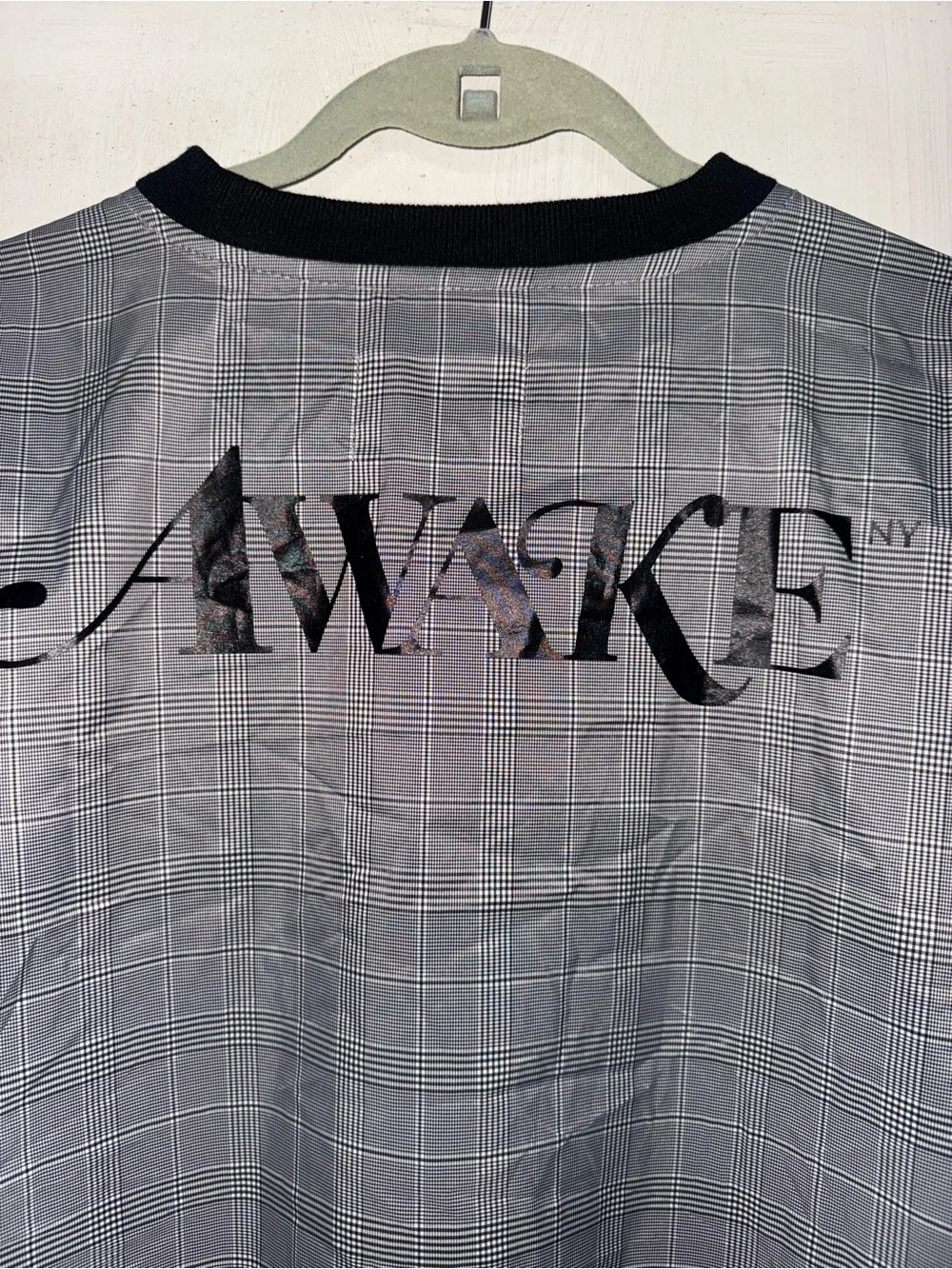Awake Gray Plaid Crewneck with Black Rib Trim